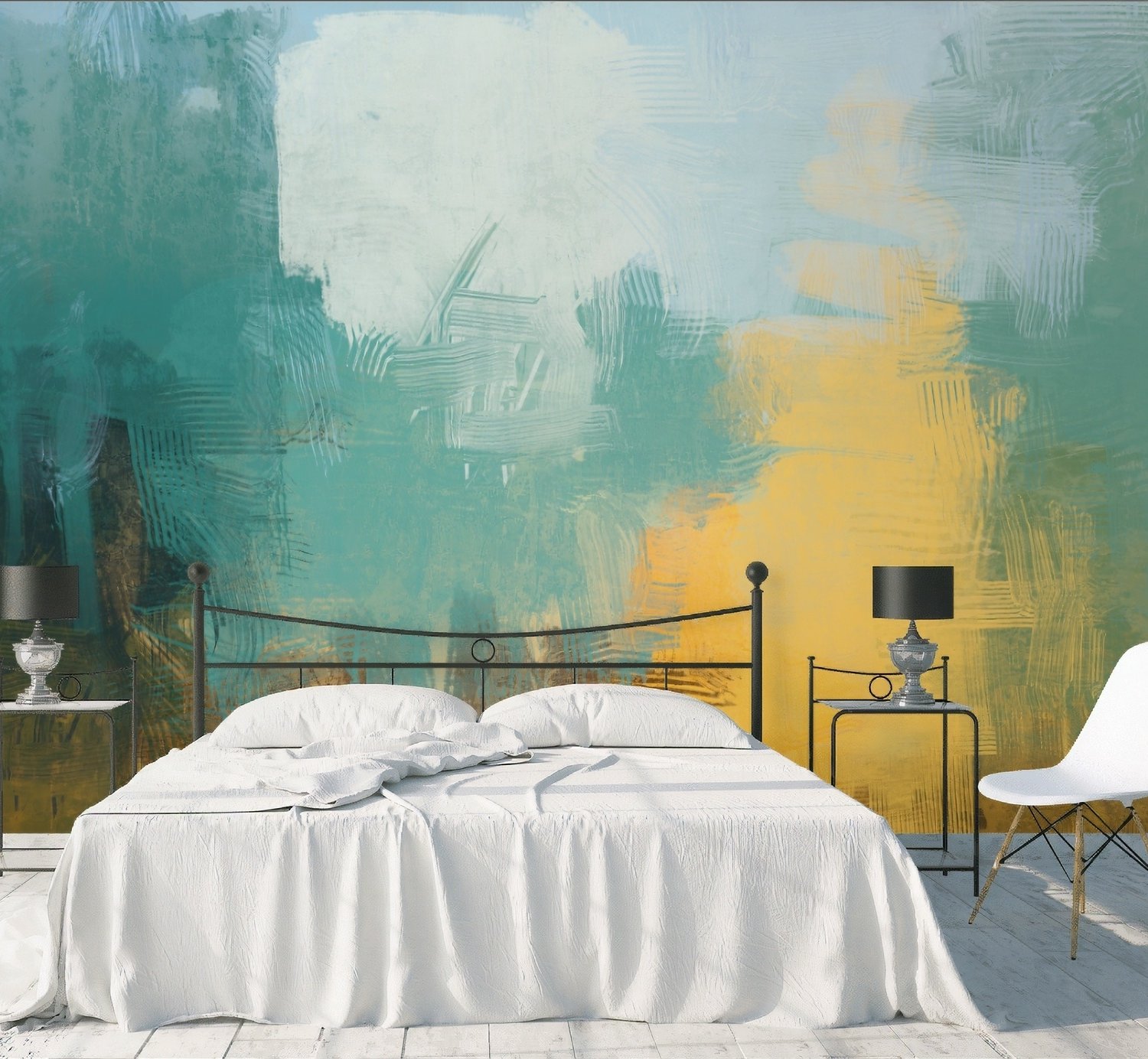 Watercolor Style Green Yellow Abstract Painting Wallpaper Mural - Peel and Stick