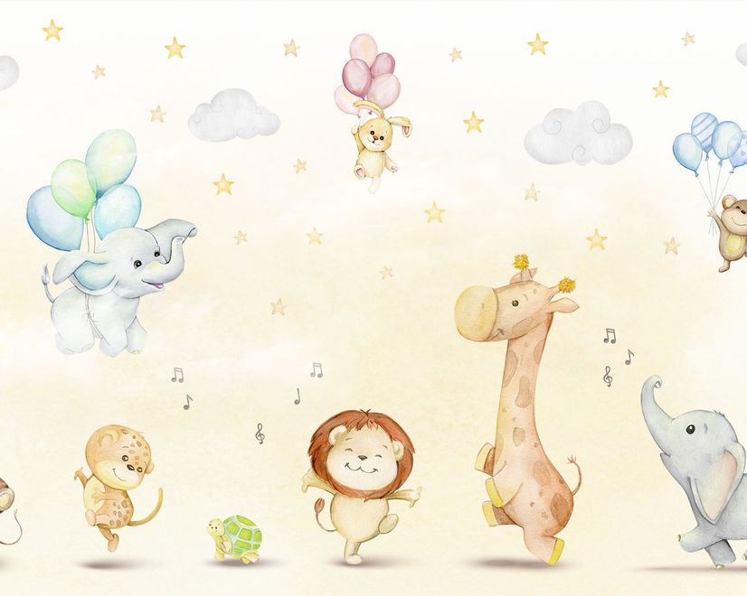 Kids Nursery Safari Animals Playing Wallpaper Mural