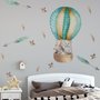 Kids Watercolor Hot Air Balloon with Animals and Colorful Feathers Wall Decal Sticker
