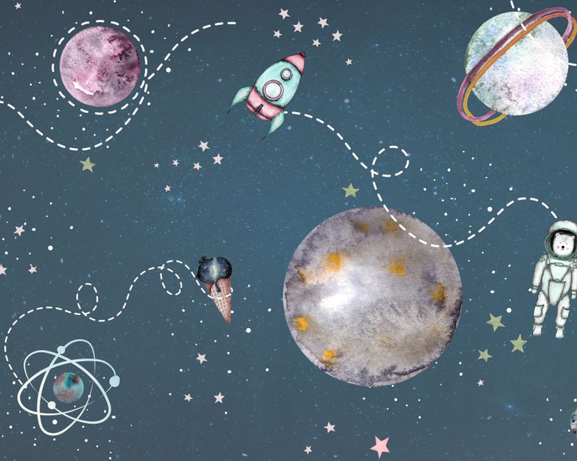 Kids Shining Space with Watercolor Bear Astronaut Wallpaper Mural