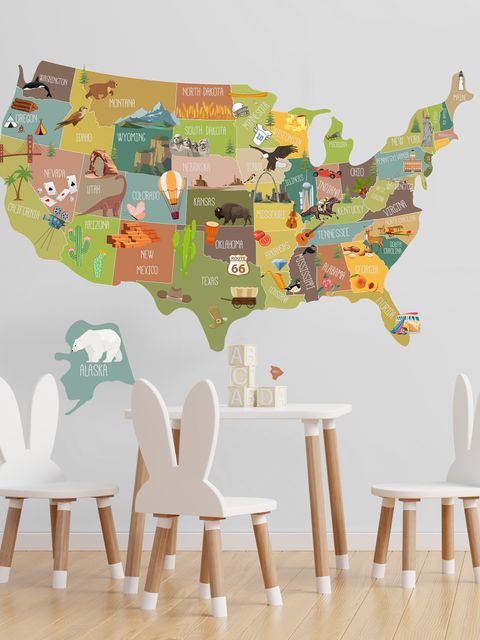 United States Map Wall Decal Sticker for Kids Room
