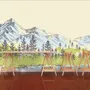 Charcoal Mountain Landscape with Lake and Pine Trees Wallpaper Mural