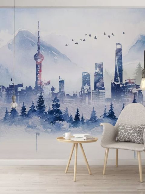 Aquarell-Wolkenkratzer-Landschaft Fototapete
