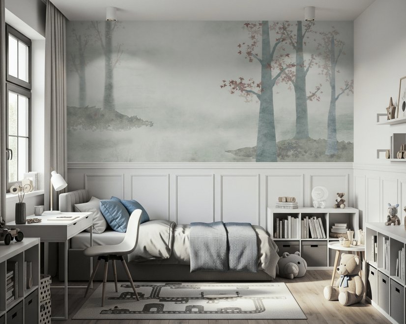 Misty Forest Autumn Landscape Wallpaper Mural