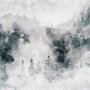 Fototapete Aquarellstil Abstrakter Nebliger Dunkler Wald