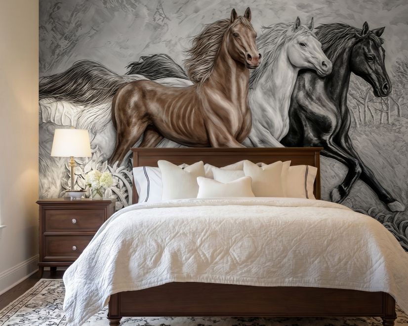 3D Embossed Look Horses Wallpaper Mural
