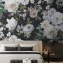 Dark Floral and White Peony Blossoms Wallpaper Mural