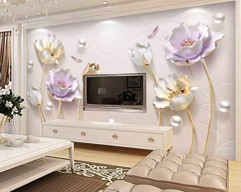 3D Embossed Look Tulip Floral Wallpaper Mural