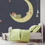 Cartoon Moon with Little Child and Night Sky Wallpaper Mural
