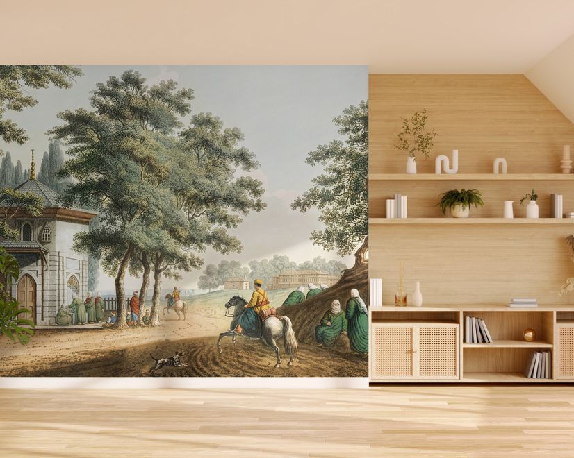 Vintage Rural Landscape with Village Folk Wallpaper Mural