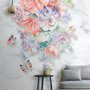 Papier peint panoramique bouquet floral boho motif marbre