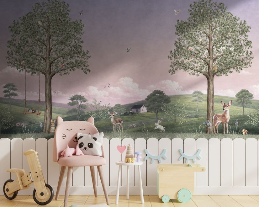 Kids Forest Animals Landscape Wallpaper Mural