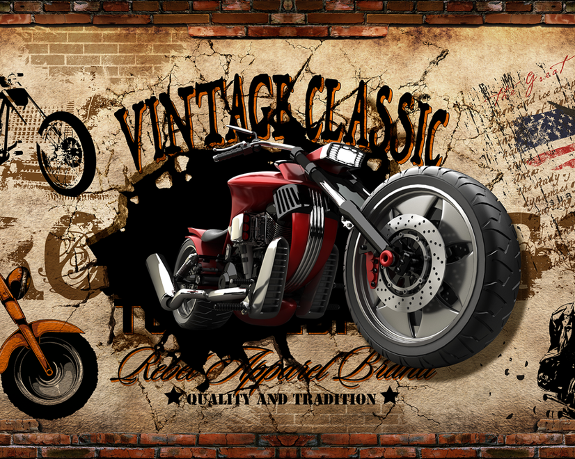 Vintage Motorbike with American Flag Wallpaper Mural