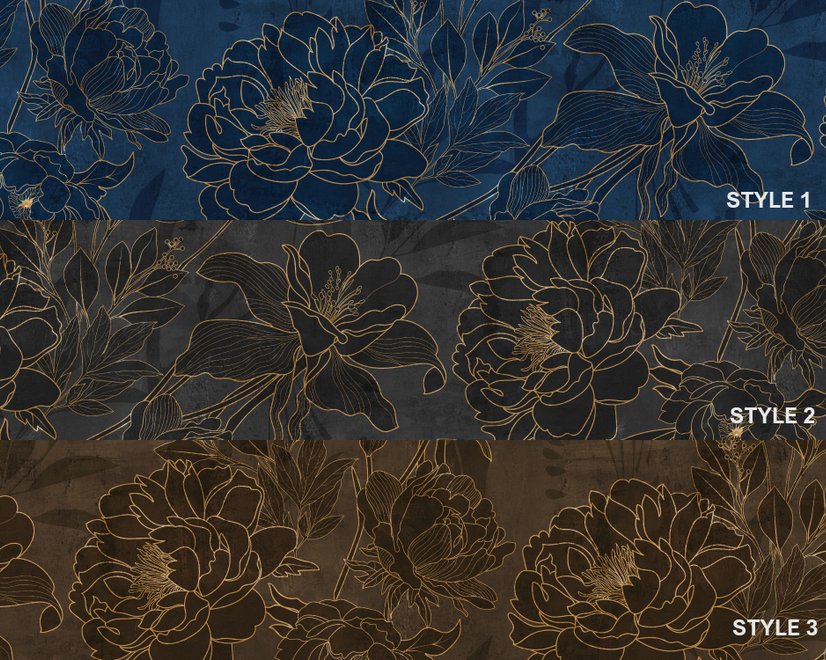 Papier peint panoramique floral de la pivoine de la marine foncée