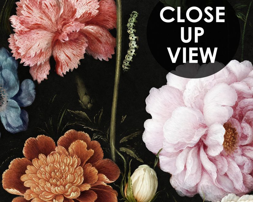 Elegant Dutch Dark Floral Bouquet Wallpaper Mural
