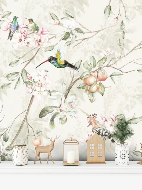 Vintage Blossoms With Birds Wallpaper Mural