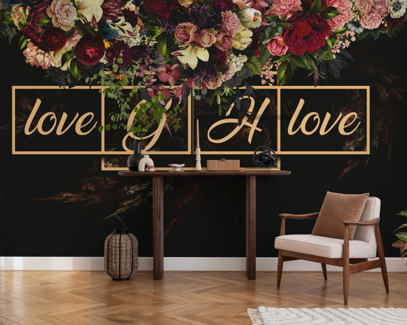 Dark Dutch Floral with Your Write Text Wallpaper Mural