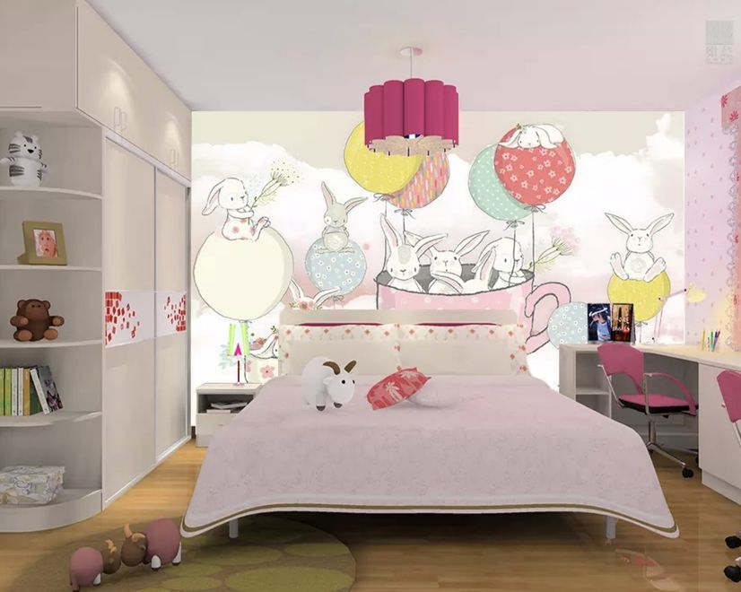 Rabbit Flying in the Cups with Baloon Wallpaper Mural