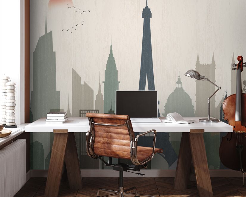 Paris City with Eiffel Tower and Amusement Park Wallpaper Mural