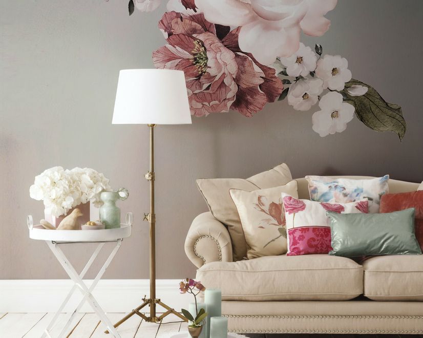 Pink Rose Red Peony Floral Bouqet Wall Decal Sticker