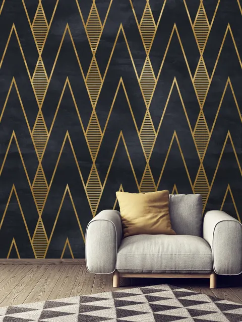 Art Deco Triangle Line on Dark Background Wallpaper Mural
