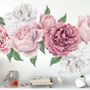 Stickers muraux bouquet floral de pivoine rose et blanche avec bouton de rose aquarelle