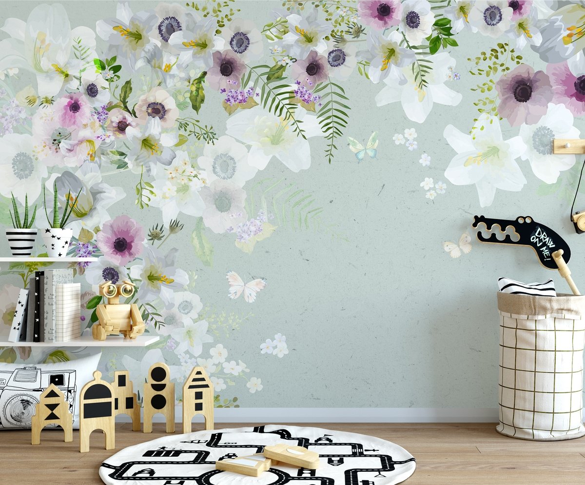 Purple Gray Poppy Flowers Wallpaper Mural - Peel and Stick