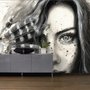 Papier peint panoramique portrait fille aux plumes noires monochrome