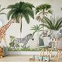 Papier peint animaux tropicaux sauvages avec palmiers pour enfants