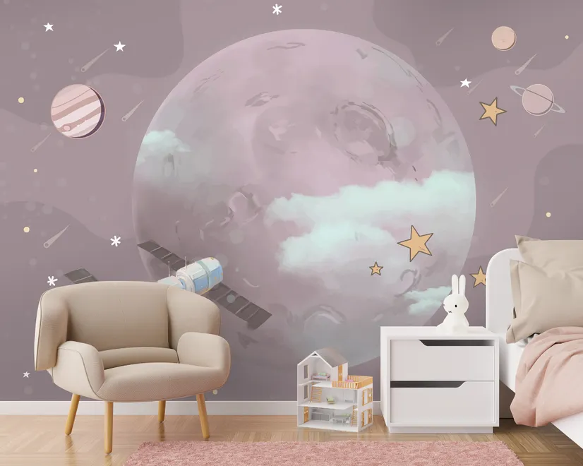 Cartoon Planets and Starry Space Wallpaper Mural