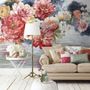 Papier peint panoramique vintage rouge et rose sur fond fumé