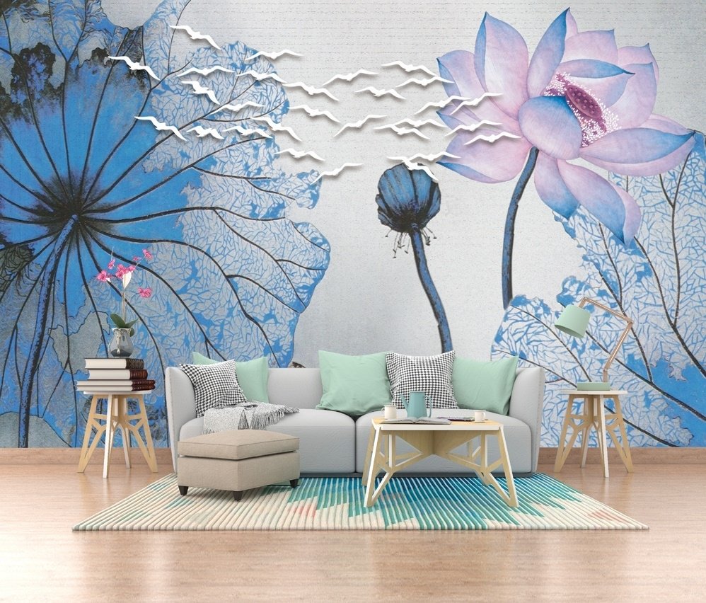 Nostalgic Lotus Floral Wallpaper Mural - Peel and Stick