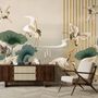 Chinese Crane Birds with Lotus Florals Wallpaper Mural