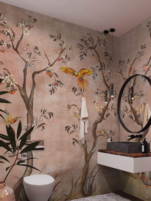 Aquarell Chinoiserie Obstbäume Fototapete