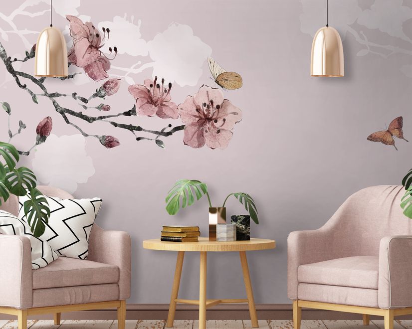 Cherry Blossom and Butterflies Wallpaper Mural