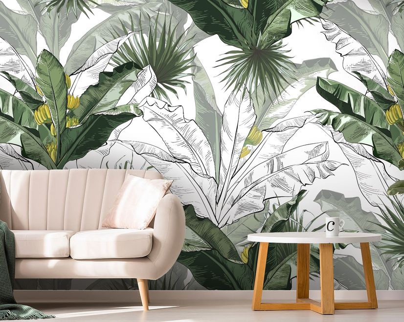 Charcoal Banana Leaf Wallpaper Wallpaper Mural