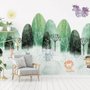 Aquarell Cartoon Bäume und Tiere Fototapete