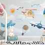 Papier peint panoramique avion et montgolfière rose