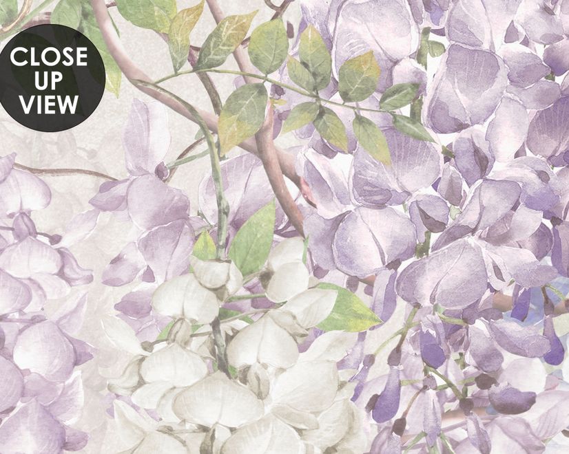 Fototapete mit Aquarell Hängende Wisteria Blumen und Kolibris
