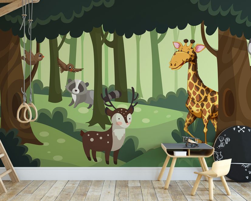 Cartoon Animals in the Forest Wallpaper Mural