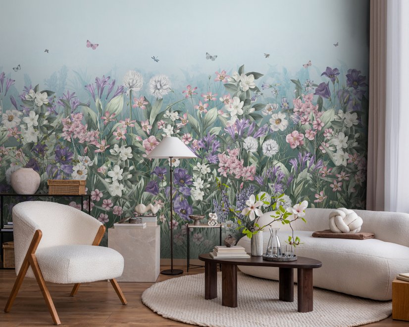 Soft Blooming Floral Meadow  Kids Wallpaper