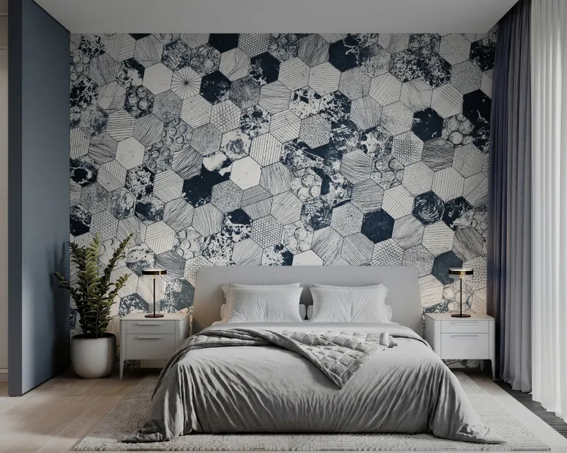 Dark Geo Hexagon Pattern Wallpaper Mural
