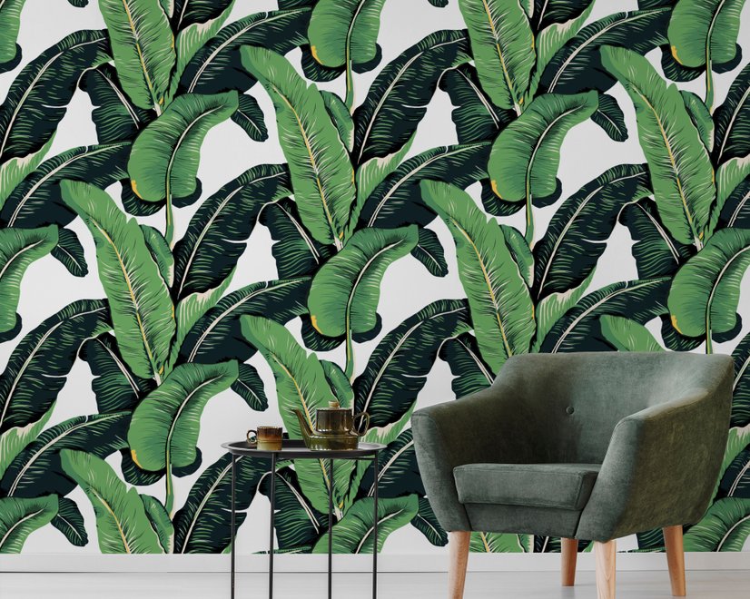 Green Banana Leaf Pattern Wallpaper Mural