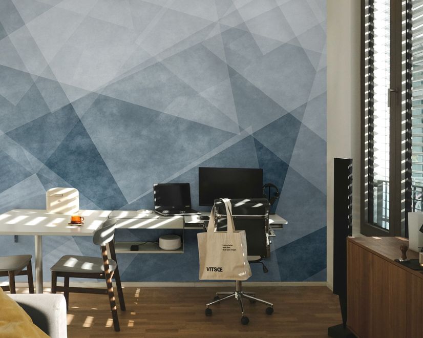 Indigo Style Watercolor Geometric Wallpaper Mural