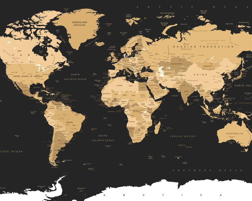 Black Political World Map Wallpaper Mural