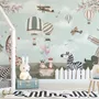 Kids Woodland Animals with Vintage Aircraft and Windmill Wallpaper Mural