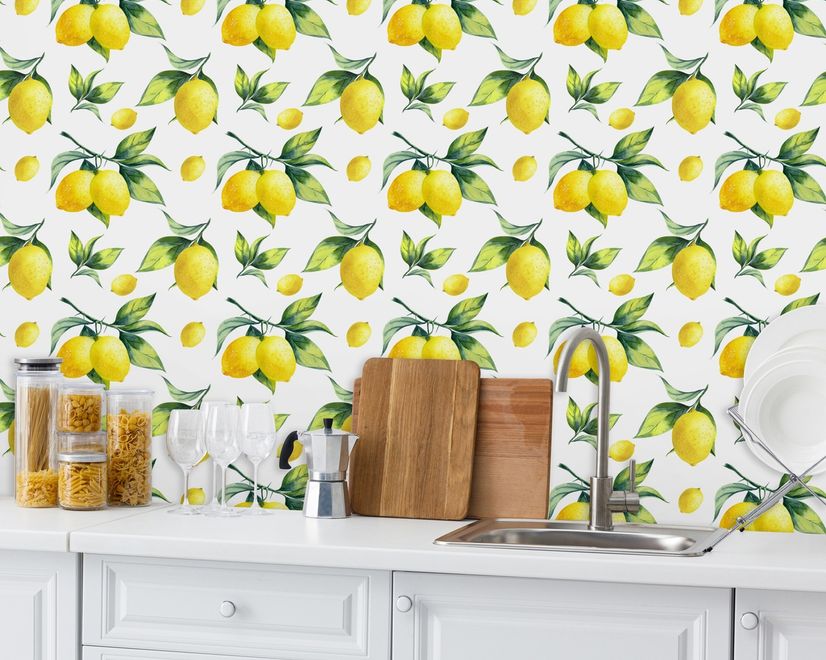 Lemon with Leaf Wallpaper Mural