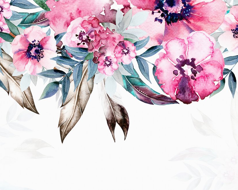 Watercolor Pink Peony Flower Wallpaper Mural