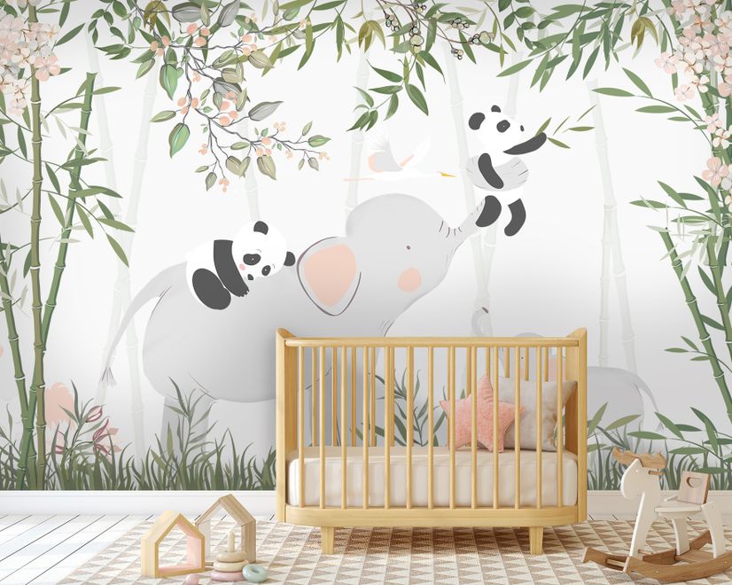 Fototapete Panda Bär auf Elefant