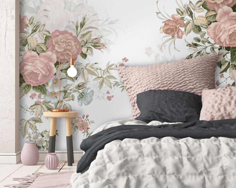 Papier peint panoramique fleurs roses vintage